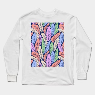 Tropical colorful leaves botanical pattern in blue Long Sleeve T-Shirt